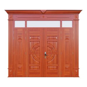 Cửa thép vân gỗ 4 cánh phào đại, ô thoáng kính