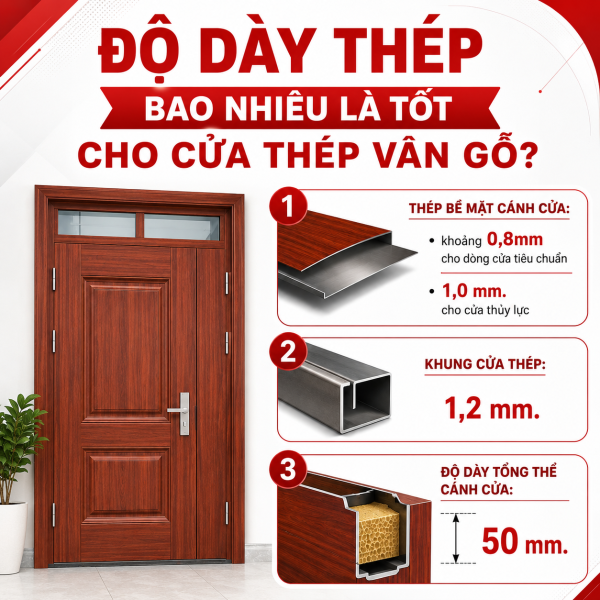 Độ dày thép tiêu chuẩn của cửa thép vân gỗ hiện nay