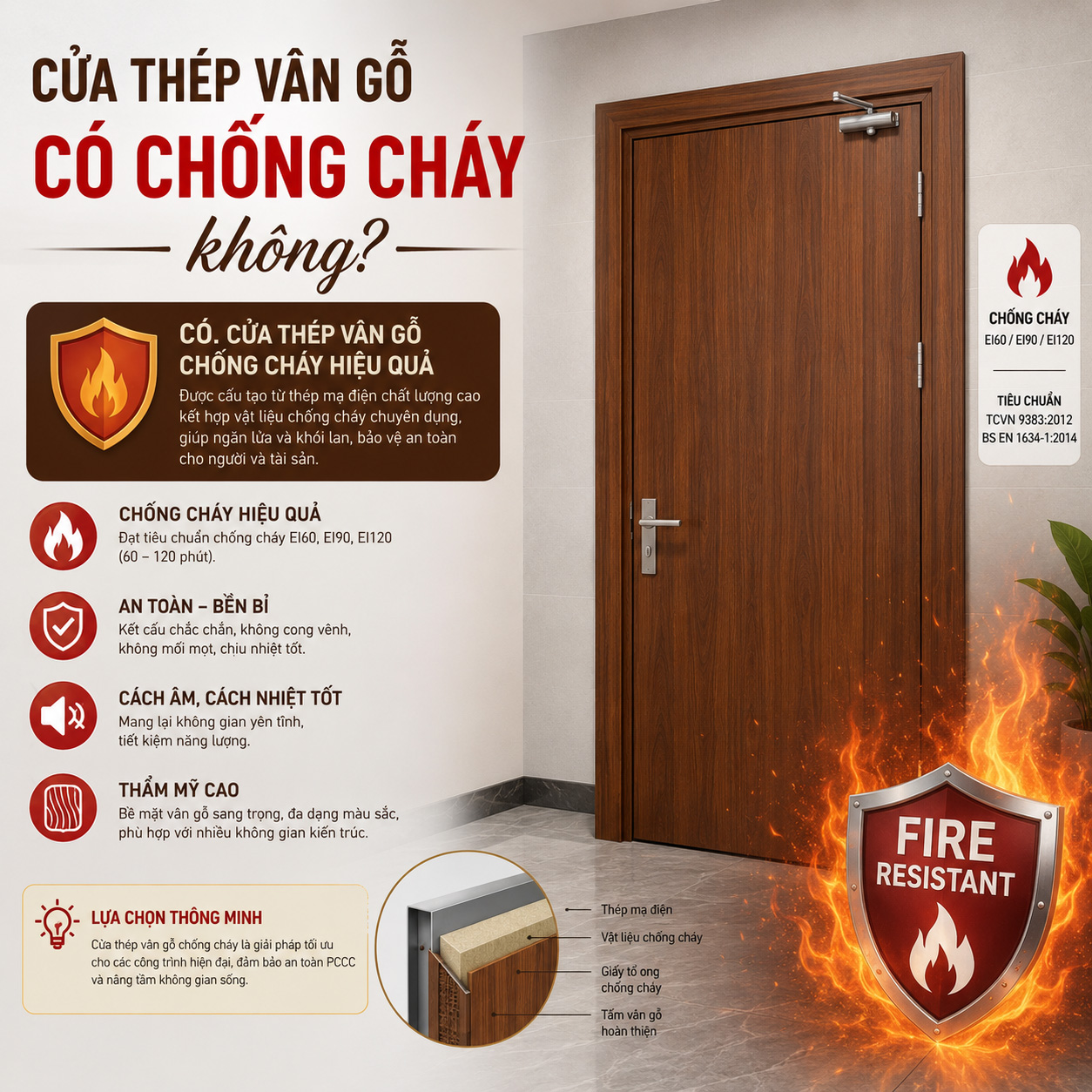 Cửa thép vân gỗ có chống cháy không?